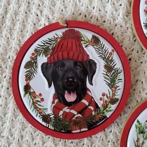 Black Lab Labrador Retriever Festive Dog Christmas Ornament Round Wood
